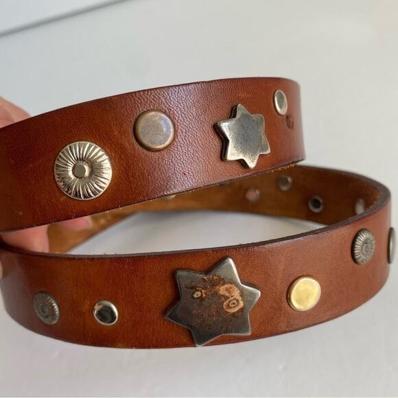 Vintage Western Studded Belt Brown Leather Star Coastal Cowgirl Womens Small - Picture 4 of 10